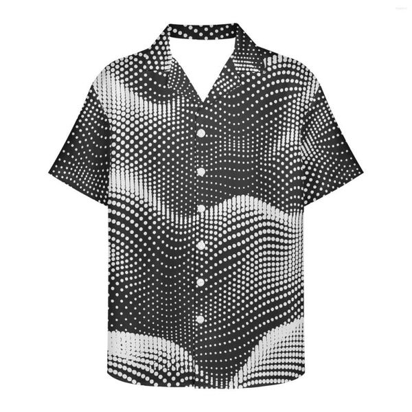 Camisas informales para hombre, patrón de punto de punto de luz, negro, blanco, ondulaciones 3D, camisa Floral para playa para hombre, camiseta hawaiana de manga corta de verano para hombre