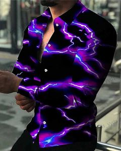 Casual overhemden voor heren Lightning Hawaiiaanse overhemden Bloemen 3D-bedrukte overhemden Herenmode overhemd Casual strandblouse met lange mouwen Reversblouse Herenkleding T240124
