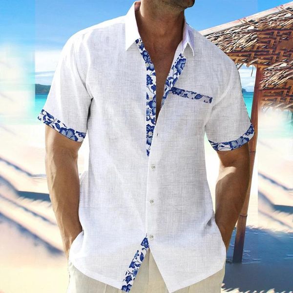 Camisas casuales para hombres Camisa de playa ligera Blusa de manga corta con botones Camiseta holgada Tela de poliéster Varias opciones de color