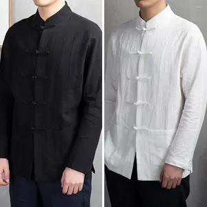 Chemises décontractées pour hommes Shirts Men de façon légers, style chinois traditionnel avec collier de mandarine à manches longues pour kung pour le kung