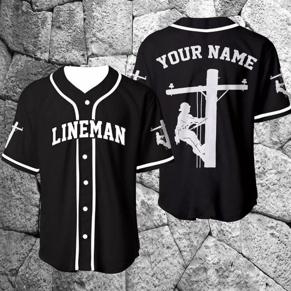 Chemises décontractées pour hommes Lineman personnalisé nom personnalisé Baseball Jersey chemise 3D partout imprimé Hip Hop hauts