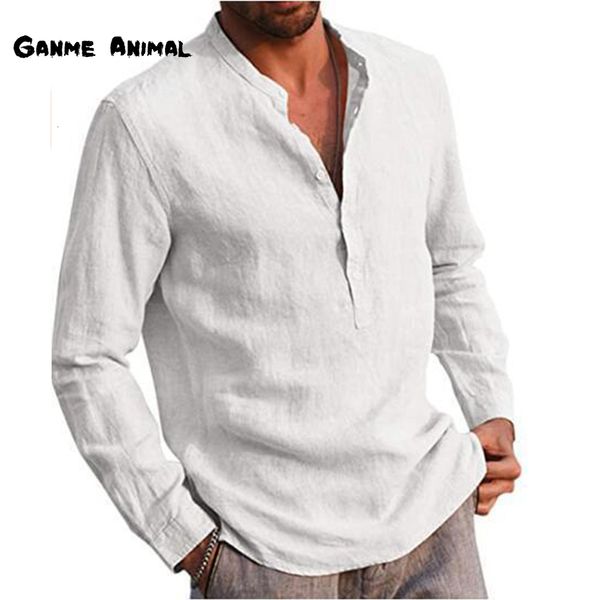 Chemises décontractées pour hommes en lin à manches longues couleur unie revers chemise col plage Style grande taille S-5XL 230227