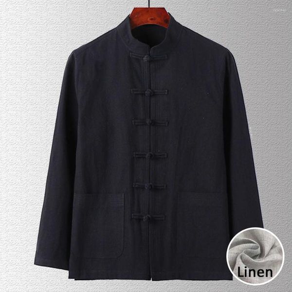 Camisas casuales para hombres lino hombres ropa tradicional china china manga larga camisa kungfu chaqueta macho