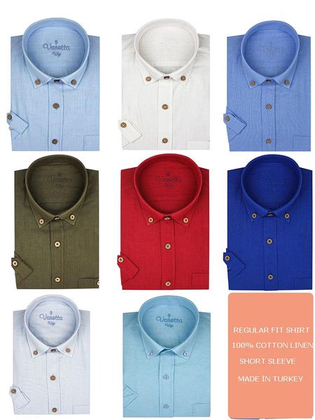 Camisas casuales para hombres Camisa de lino para hombres Botones de madera de manga corta Verano sólido hawaiano Cómodo Rojo Verde para hombres Camiseta TopMen's