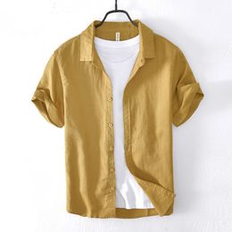 Chemises décontractées pour hommes Chemise en lin Hommes Été Léger Respirer Cool Chemises à manches courtes Hommes Vêtements de mode Fibre de lin 5 couleurs unies disponibles 230321