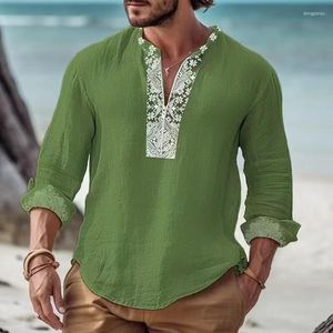 Casual shirts voor heren linnen shirt lente zomer zomerse mouw T-extra grote v-hals t-shirts bedrukte patchwork kleur pullover tops voor mannen