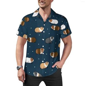 Chemises décontractées pour hommes Petite chemise de cochon d'Inde Mignon Animal Imprimé Plage Lâche Hawaïen Y2K Blouses À Manches Courtes Graphique Vêtements Surdimensionnés