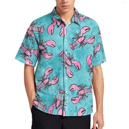 Chemises décontractées pour hommes Blouses d'impression de homards Homme Rose et Bleu Été Manches courtes Graphique Élégant Oversize Chemise de vacances Idée cadeau