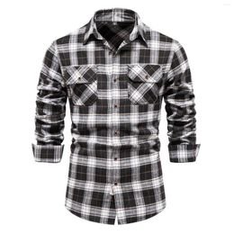 Camisas informales para hombre, camisa larga con botones, bolsillo para hombre, manga a cuadros, parte superior holgada
