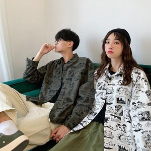 Chemises décontractées pour hommes à manches longues Anime Print Jeans pour hommes 2022 mode Couples vêtements adolescents surdimensionnés Denim Blouses Harajuku Streetwear