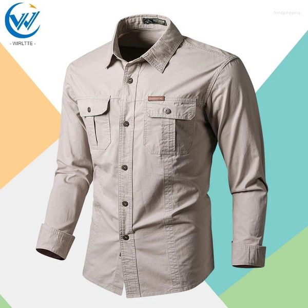 Camisas casuales para hombres de manga larga de algodón militar para hombre camisa táctica inferior moda suelta tops de negocios masculino trabajo de carga