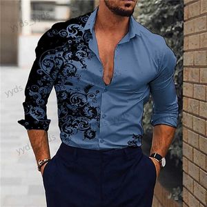Chemises décontractées pour hommes Chemises hawaïennes à manches longues Chemises imprimées florales en 3D Chemises de mode pour hommes Chemisier de plage décontracté Revers Bluoses Vêtements pour hommes Bouton T240124
