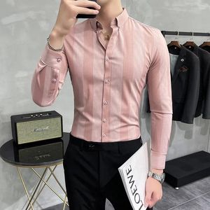 Chemises décontractées pour hommes Manches longues Coréen Rose Rayé Hommes Printemps Automne Slim Business Formelle Chemise Homme Mode Street Wear Camisa Masculina