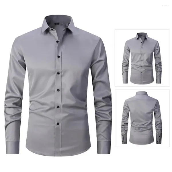 Camisas casuales para hombres Camisa de manga larga para hombres Elegante cárdigan de primavera con cuello vuelto Diseño ajustado Diseño suave y transpirable para