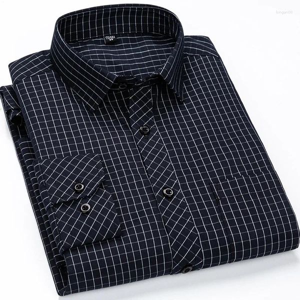 Camisas informales para hombre, manga larga, a cuadros, fácil cuidado, ajuste regular, formales, a rayas, para hombres, negocios a cuadros con bolsillo delantero