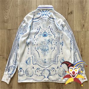 Casual shirts voor heren met lange mouwen porselein Swan Casablanca shirt mannen vrouwen zomerstijl Hawaii strand zijden shirts T230419