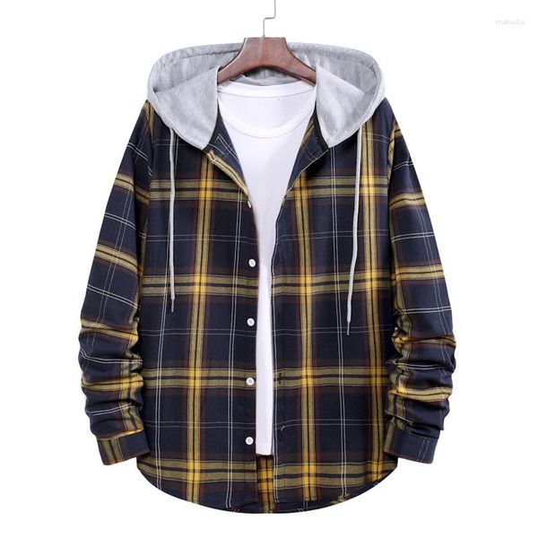 Camisas informales para hombre, chaqueta camisera de franela con forro acolchado de manga larga y capucha con botones a cuadros a cuadros