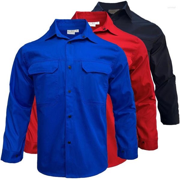 Chemises décontractées pour hommes chemise à manches longues pour hommes travail uniforme de vêtements de travail solides avec poches vêtements d'atelier
