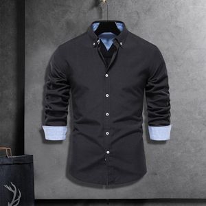Chemises décontractées pour hommes Chemise à manches longues Hommes Coupe régulière Cardigan respirant doux avec revers Boutons à simple boutonnage pour l'automne
