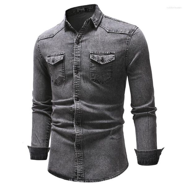 Camisas casuales para hombres Camisa de manga larga Slim Fit European Vintage Size Simple Denim