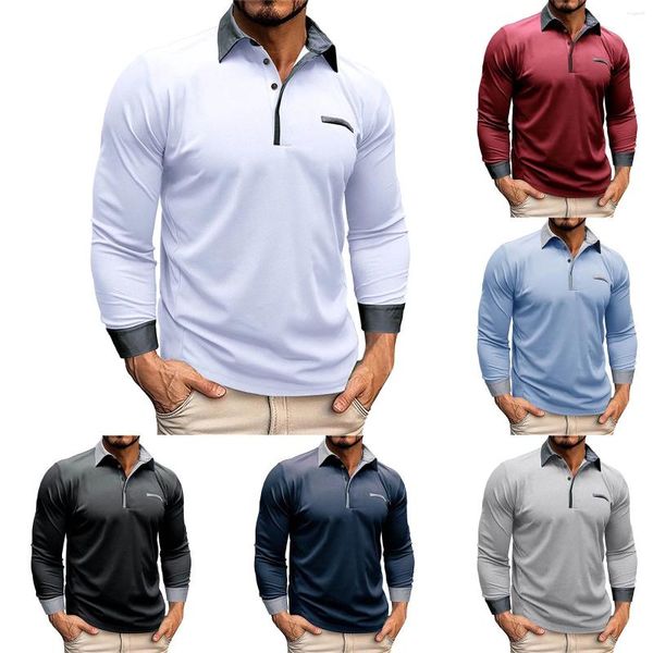 Camisas informales para hombre Camisa contrastante de manga larga con parte inferior Henley para camiseta pesada superior