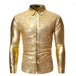 Camisas casuales para hombres Camisa de manga larga 2023 Clubes nocturnos Multicolor Euro Code Youth Cool Sequins dorado dorado