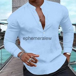 Chemises décontractées pour hommes à manches longues couleur unie col Henley chemise haute décontracté quatre saisons blanc hawaïen resortephemeralew