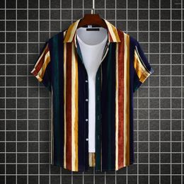 Chemises décontractées pour hommes, ample, Cardiagn, bloc de couleurs, bouton, col à revers multicolore, Camisas Hombre, manches courtes, tenues Blusas