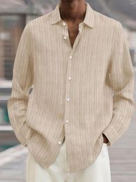 Camicie casual da uomo Camicia a righe larghe in cotone e lino a righe vintage a maniche lunghe