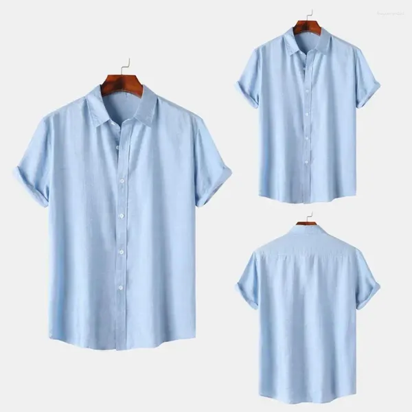 Camisas casuales para hombres Camisa suelta Cuello de solapa elegante Verano con diseño sin costuras Tela elástica Negocio transpirable para oficina