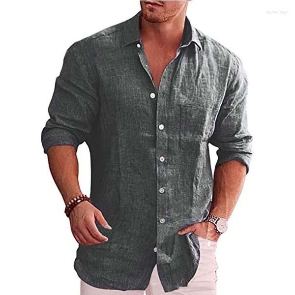 Camisas casuales para hombres suelto collar de polo sólido camisa de manga larga stand-up social para hombres blusa