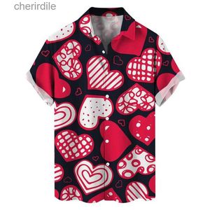 Chemises décontractées pour hommes Love Heart 3D Shirt Hawaiian Imprimé pour hommes bouton d'été à manches courtes Collier de vacances à plage décontractée Aloha THIRT YQ240408