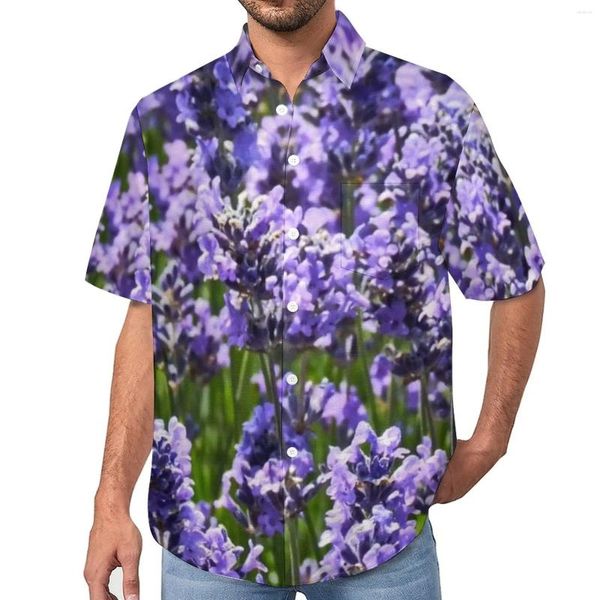 Camisas casuales para hombres encantadores camisa de lavanda Inglaterra Naturaleza púrpura Beach Flowa Hawaiian Fashion Bloses de manga corta Tops de gran tamaño