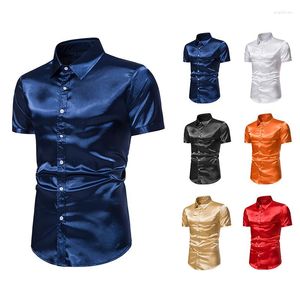 Chemises décontractées pour hommes LUCLESAM Chemise à manches courtes brillante pour hommes T-shirt à boutonnage simple Slim Fit 2023 Summer Retro 70s Disco Clothing