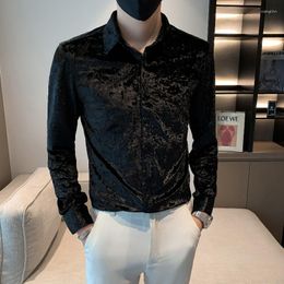 Casual shirts voor heren luxe blauw zwart elegante heer fluwelen jurk voor heren zachte gezellige velours stretch kleding feest club Korea mode