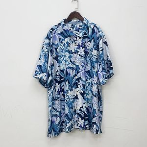 Camisas informales para hombre, marcas de lujo, camisa de manga corta hawaiana con estampado de seda para hombre, ropa superior de verano de talla grande, ropa de vacaciones azul Floral Xxxxl