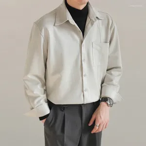 Camisas casuales para hombres Ropa de lujo Textura drapeada Vintage Turn Down Collar Manga larga para hombres Color sólido 2024
