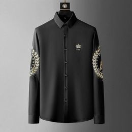 Camisas casuales para hombres corona de lujo impresa hombres 2021 primavera manga larga vestido delgado camisa streetwear fiesta social ropa camisa 249k