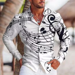 Herren-Freizeithemden, luxuriöse Mode für Männer, Musiknoten-Druck, übergroßer Knopf, langärmlig, Oberteil, Herrenkleidung, Büro, Designer und Bluse