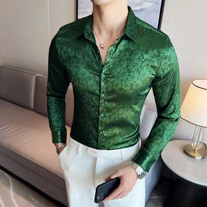 Chemises décontractées pour hommes luxe vert chemise Jacquard hommes noir blanc mariage Dres bal smoking Hemise Homme à manches longues coupe ajustée