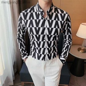 Chemises décontractées pour hommes de luxe à manches longues noir blanc rayé hommes chemise habillée automne Sprng style coréen formel affaires Slim Camisa Social Masculina T230714