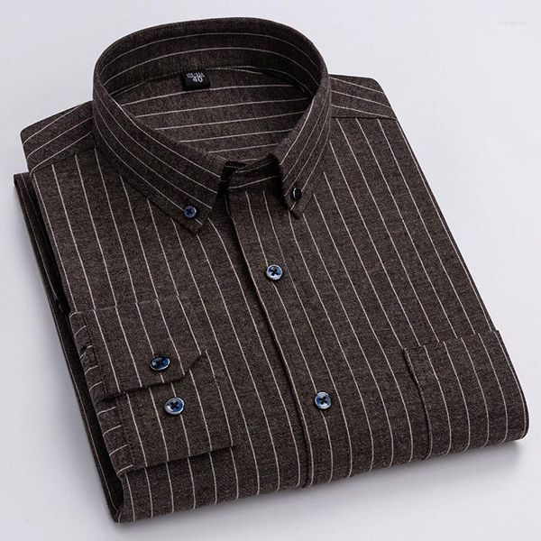 Chemises décontractées de luxe pour hommes, manches longues, rayures en flanelle, grande taille, coton à carreaux, loisirs, doux, Social, chemise intelligente, coupe régulière