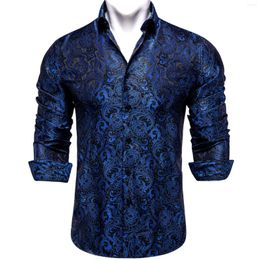 Casual shirts voor heren luxe heren met lange mouwen blauwe paisley bloemen zijden shirt met gewone knoop dikke dikke jurk dibangu