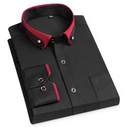 Camisas casuais masculinas de luxo camisas sociais moda outono manga longa negócios vestido casual sem ferro anti-rugas slim fit preto homem roupas 230209