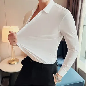 Casual shirts voor heren luxe mannen shirt hoog stretch Korea stijl slanke fit ontwerp blouse man chemise homme 4xl camisa masculina 5 kleuren