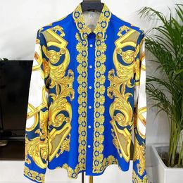 Camisas casuales para hombres Impresión de lujo Camisa para hombres Manga larga Vintage Oro Barroco Diseñador Vestido Streetwear Camisa Feminina 2024 Camicie Uomo
