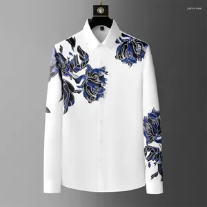 Casual herenoverhemden Luxe strass mannen met lange mouwen, slank zakelijk formeel overhemd sociale Praty-kleding Camisa Masculina