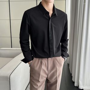 Casual shirts voor heren luxe steentjes voor mannen losse shirt met lange mouwen Sociale bedrijven formele jurk streetwear camisa masculina