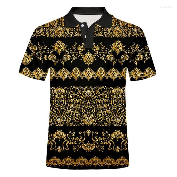 Camisas informales para hombre, Polo real de lujo para hombre, polos de verano barrocos con estampado Floral dorado de manga corta para fiesta de graduación, triangulación de envíos