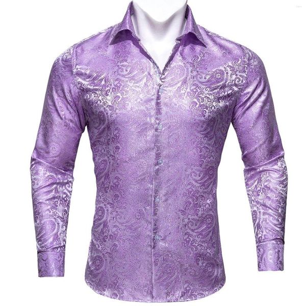 Camisas casuales para hombres Seda de lujo para hombres Violeta Primavera Otoño Cachemira Solapa Manga larga Bordado Fiesta Boda Barry.Wany CY-0416